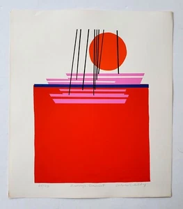 Serigrafía vintage Lim Ed Midcentury Calvin J. Libby naranja puesta de sol FIRMADO - Imagen 1 de 2