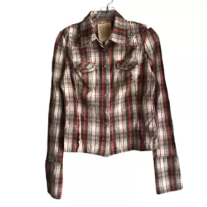 Miss Me Women's Western Shirt Size S Plaid Rhinestone Embellished Embroidered - Picture 1 of 11