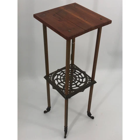 Exceptional Antique Victorian Brass and Wood Square Fern Stand B & H Era Cover