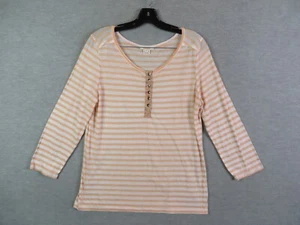 Sundance Womens Shirt Large Orange Stripe Henley Breton Pullover Casual Coastal - Picture 1 of 8