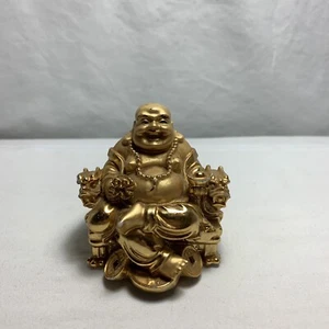 Vintage Brass Wealth Happy Laughing Sitting BUDDHA Statue Figurine - Picture 1 of 9