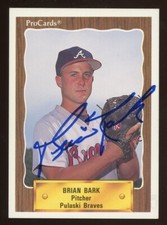1990 Pulaski Braves BRIAN BARK Signed Card autograph AUTO RED SOX NC STATE WOLFP