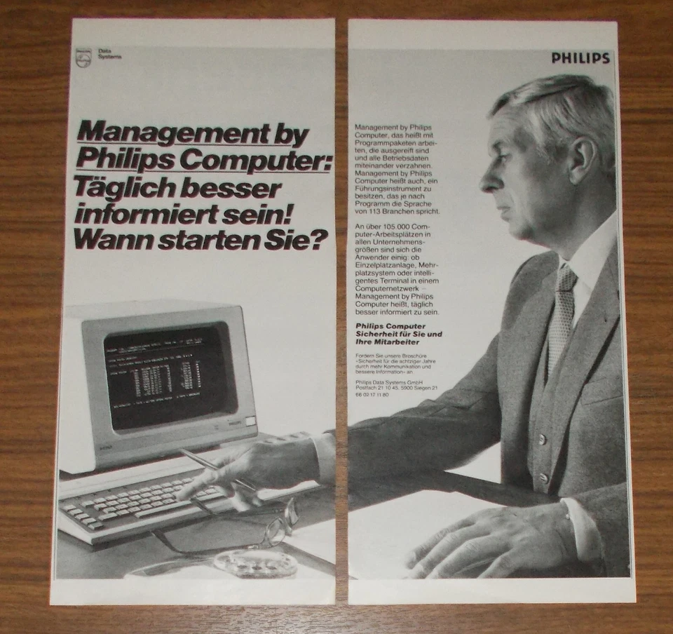 Seltene Werbung PHILIPS P2753 Computer Bildschirmterminal Besser informiert 1980 - Image 1 of 1