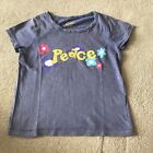 Boden T-Shirt 4-5Y, Peace, Festival, Embroidered Motif, Blue Grey Colour
