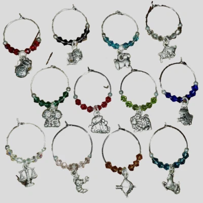 Juego de 12 dijes para copa de vino del zodiaco marcadores de bebida horóscopo NUEVO Foto 1 de 4