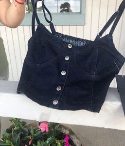 Denim Cropped Vest Top Women's Medium - Picture 1 of 7
