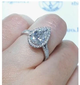 3.55Ct Pear Lab Created Diamond Engagement Classic Ring 14K White Gold Size 7.5 - Picture 1 of 9