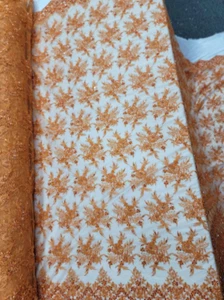 Orange Beaded Lace Embroidery Lace Fabric By The Yard Prom Bridal Quinceañera  - Picture 1 of 10