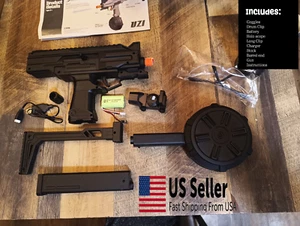UZI Electric Automatic Gel Ball Blaster with Drum Magazine Full Auto -Black only - Picture 1 of 11
