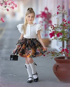 Petit Maison Kids Alexis Blouse and skirt set and hair bow BNWT size 8 - Picture 1 of 6