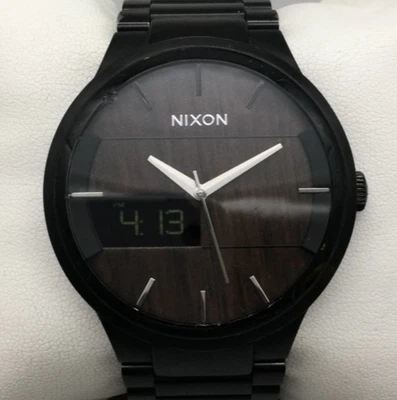 Nixon Spencer Watch Men 45mm Black Tone Wood Dial AnaDigi New Battery 7.5" - Image 1 of 4