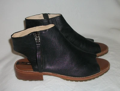 USED WOMEN'S MATT BERNSAON BLACK LEATHER OPEN TOE SANDALS BLOCK HEEL SIZE 9.5M - Image 1 of 4