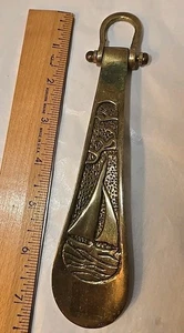 Vtg Nautical Anchor Ship Solid Brass Shoehorn Captains Wheel Navy Souvenir - Picture 1 of 9