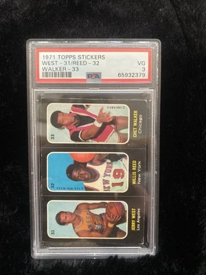 1971-72 Topps Trios Stickers Jerry West, Willis Reed, Chet Walker #31-32-33 PSA3 - Image 1 of 4