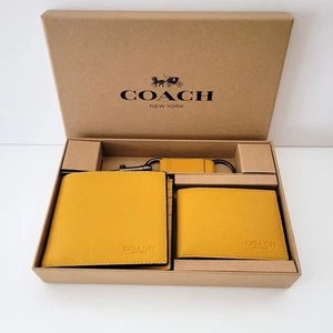 Coach CS433 3 In 1 Sport Calf Pebbled Leather Billfold Set Key Fob Buttercup - Picture 1 of 6