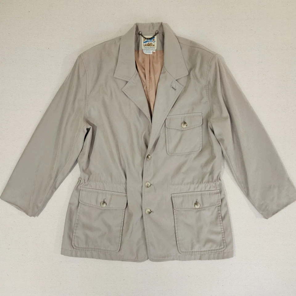 TravelSmith Jacket Mens Large Beige Lightweight Barn Coat Blazer Utility Safari - Image 1 of 4