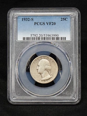 • KEY DATE • 1932-S WASHINGTON 25c PCGS VF20 Quarter vf 20 silver 1932S - Image 1 of 3