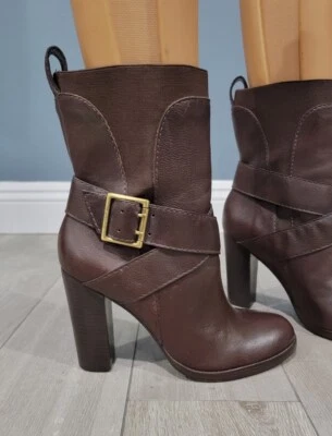 JUICY COUTURE Botines Cuero Marrón Brezo Arnés Tacón 9.5M Foto 1 de 4