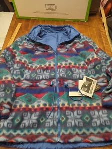 Vintage British Mist Aztec Colorful Fleece Pattern Jacket Hoodie NWT Blue Rever - Picture 1 of 7