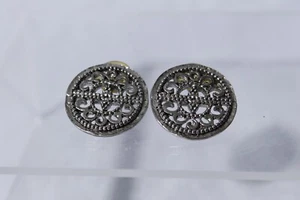 Vintage Carol Dauplaise Ohrringe runde Scheibe silberfarben Metall - Bild 1 von 3