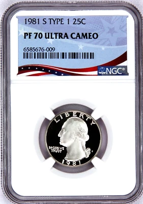 1981-S  Type 1, Washington Quarter, Graded PF70UC NGC * OSR Patriotic Label - Image 1 of 4