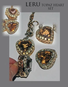 signiertes LERU Topas Herz Bettelarmband & Ohrring Set Vintage wunderschön! - Bild 1 von 6