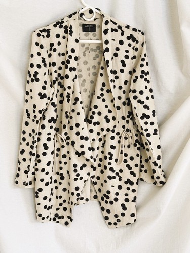 OFF WHITE Tahari giacca off white con punti neri etichette maniche a 3 4 cravatta in vita taglia S