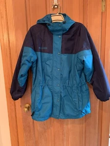 Columbia Jacke Damen Small Teal Vintage Mid Length Jacket Zipper Hood Coat - Bild 1 von 12