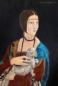 ORIGINAL 4x6 PAINTING LADY WITH AN ERMINE LEONARDO DA VINCI RENAISSANCE LYOUNG - Picture 1 of 1