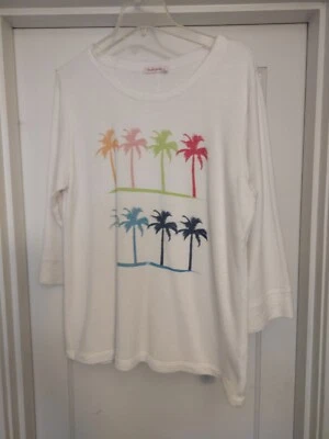 Sudadera Fresh Produce Talla M Blanca Terry Francés Manga 3/4 Multicolor Palma  Foto 1 de 4