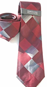 Kenneth Cole NEW Red Silver Geometric Men's Neck Tie Silk $59 T1512 - Picture 1 of 1