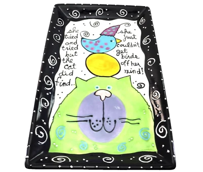 With Love, Joanne SERVING TRAY 16” - “ Cat & Bird “She tried and tried but…” - Image 1 of 4
