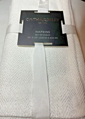 CYNTHIA ROWLEY NEW YORK 8 NAPKINS SILVER 20 X 20 COTTON OTHER FIBERS NIP - Image 1 of 3