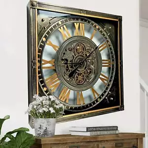 The Gears Clock LUXEMBOURG LINE WALL CLOCK SQUARE 32 INCH "HAUPT" SILVER-ANTIQUE - Picture 1 of 20
