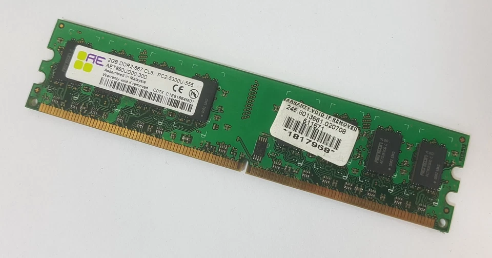2GB Aeneon AE AET860UD00-30D PC2-5300U 667MHz DDR2 Ram Arbeitsspeicher - Bild 1 von 1