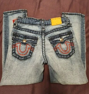 True Relgion Boys Rocco Dark & Light Skinny Jeans, Red & Black Stitching, Size 5 - Picture 1 of 4