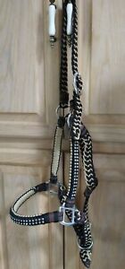 Tough 1 Average Size Nylon Braided Cord HORSE Halter Adj. With crystals brown