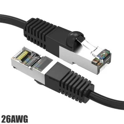 0.5FT Cat5E RJ45 Ethernet LAN Network FTP Shielded Cable Copper Gold 26AWG Black - Image 1 of 4