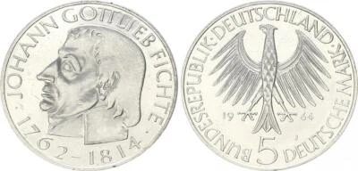 5 Mark 1964J Fichte Commemorative Coin Proof Without Edge Inscription !!! VF-St - Image 1 of 2