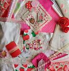 Raspberry Ripple 💗 pink  Stitch Kit/ Junk Journal Sewing Craft Scrap  Bundle. 