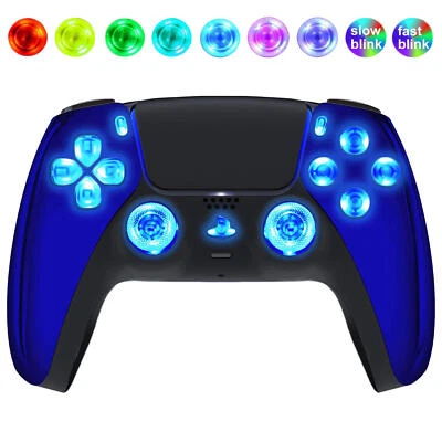 Blue Chrome Silent Modz LED Light Up Buttons Wireless Custom Controller for PS5 - Image 1 of 2
