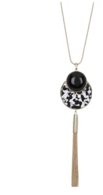 Colar pingente borla crescente preta trina turca US$ 44 JC733 - Imagem 1 de 3