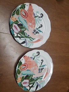 2 Shelley Hesse Anthropologie Paradise Found Flamingo Bird Salad Plates Bin 35  - Picture 1 of 8
