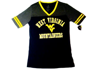 West Virgina Mountaineers Black & Grey colosseum Small V-Neck Womens Shirt - Picture 1 of 7