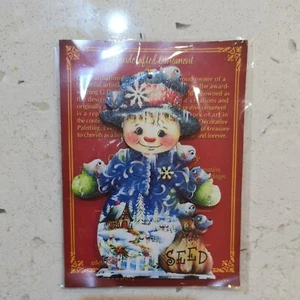 Vintage G. DeBrekht Folk Art Frostina Snowman Wooden Ornament NEW - Picture 1 of 6