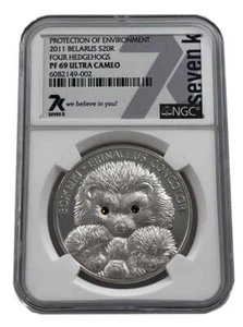 2011 Belarus Four Hedgehogs NGC PF69 Silver Coin - Picture 1 of 2