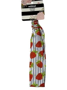 Scunci Head Wrap Hair Headband Blue White Red Strawberry Graphic Print Striped - Picture 1 of 4