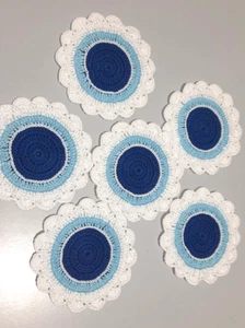 4" Crochet Handmade Coasters Mat Doilies Table Cotton Cup Mats Round 6 Nos. - Picture 1 of 8