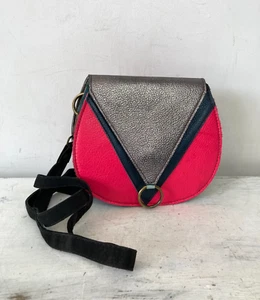 Bolso Bandolera Vintage Cuero Patchwork Rosa Seda Boho Hippie Disco - Imagen 1 de 7
