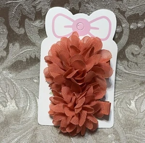 Coral Orange Chiffon Flower Adorable Floral Hair Bow Clip Girl Hair Barrette Set - Picture 1 of 5